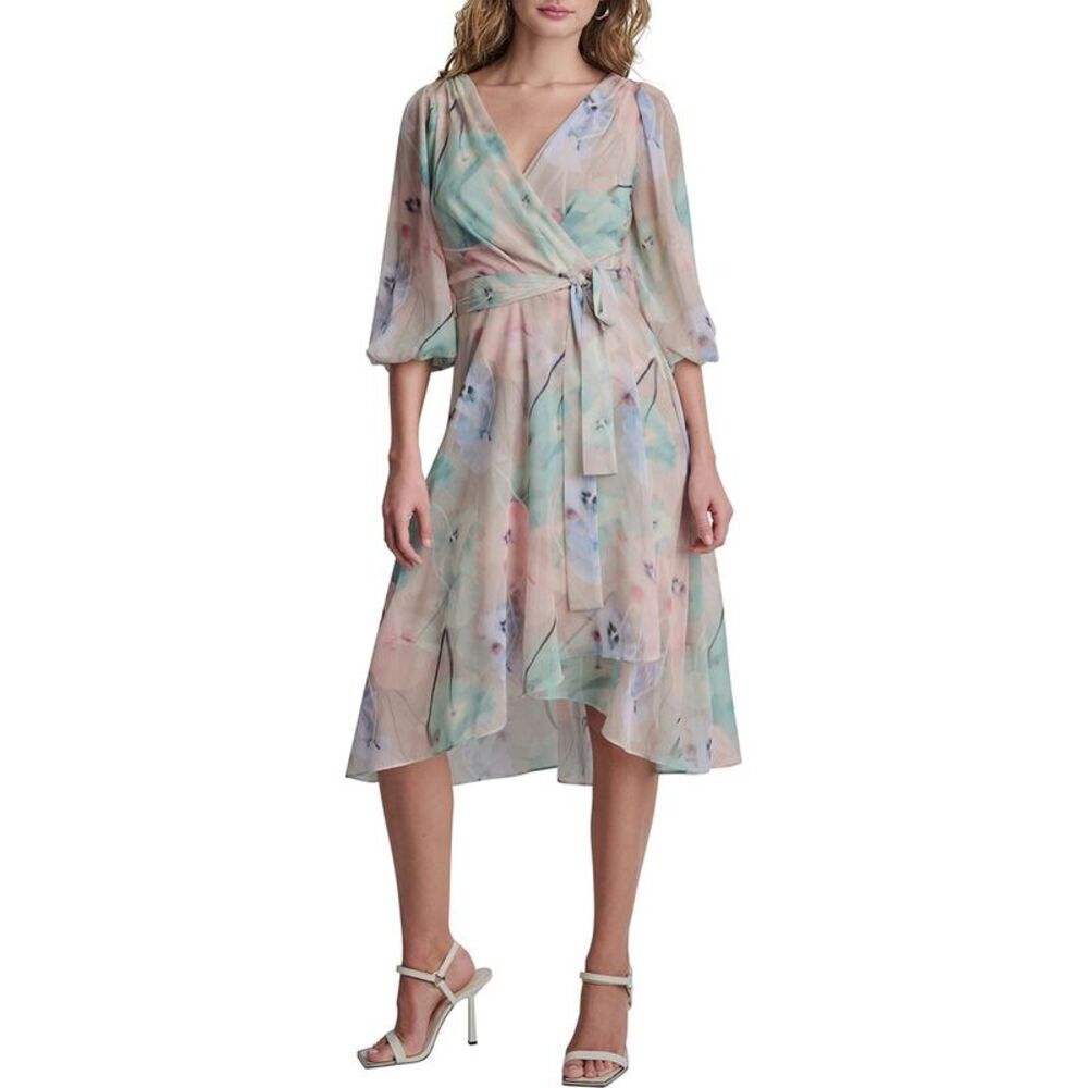 Dkny Womens  Faux Wrap Midi Dress
